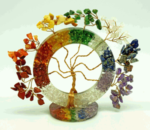 Tree of Life Design in a Circle of Chakra Stones